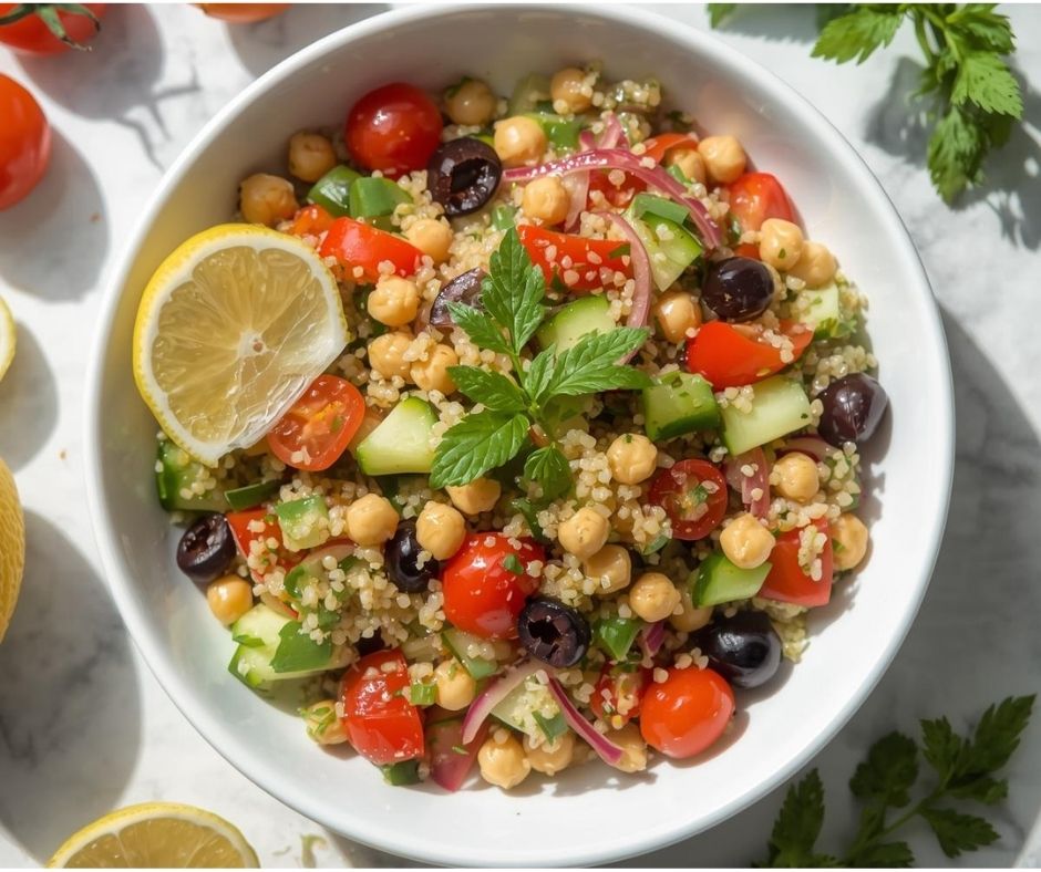 You are currently viewing Mediterranean Quinoa Salad With Chickpeas & Herbs